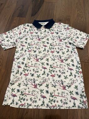 PUMA MATTR Flamingo Golf Polo Shirt White Navy Blue Floral Men’s Size Medium